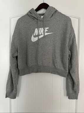 Nike Gray Cropped Pullover Hoodie with White Logo